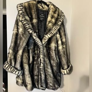 Dennis Basso Faux Gray Mink Coat Pointed Collar